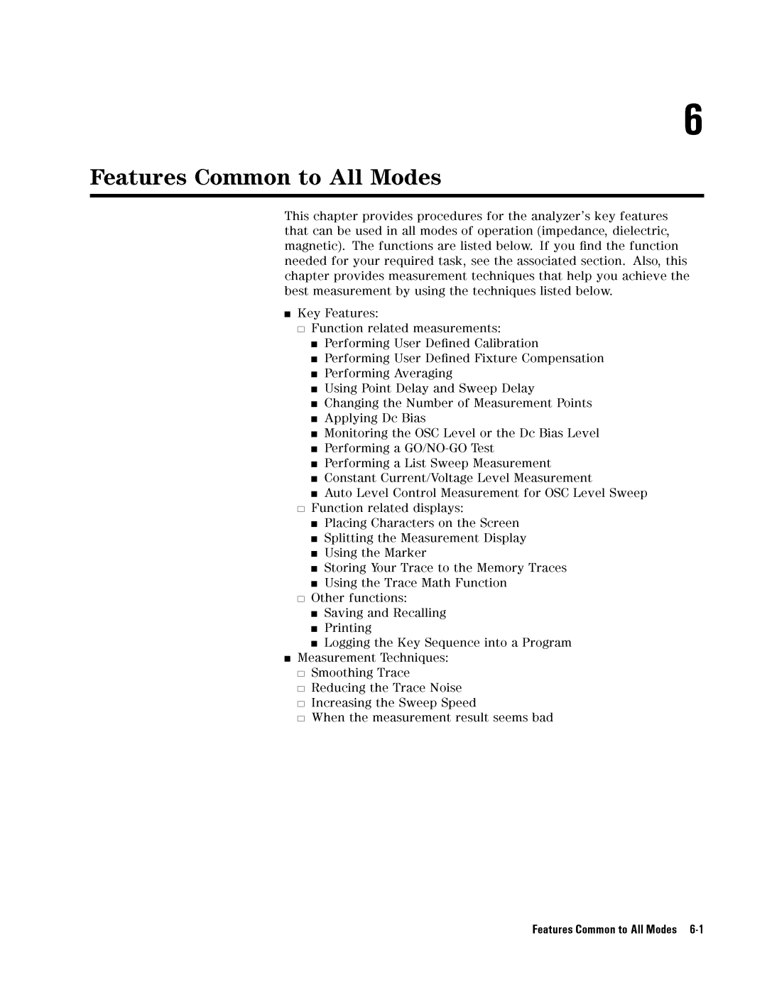 Agilent Technologies 04291-90031 manual FeaturesCommontoAllModes6-1 