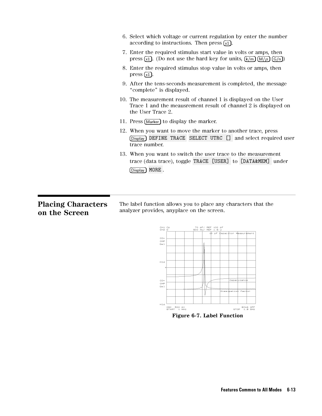 Agilent Technologies 04291-90031 manual LabelFunctionFeaturesCommontoAllModes6-13 