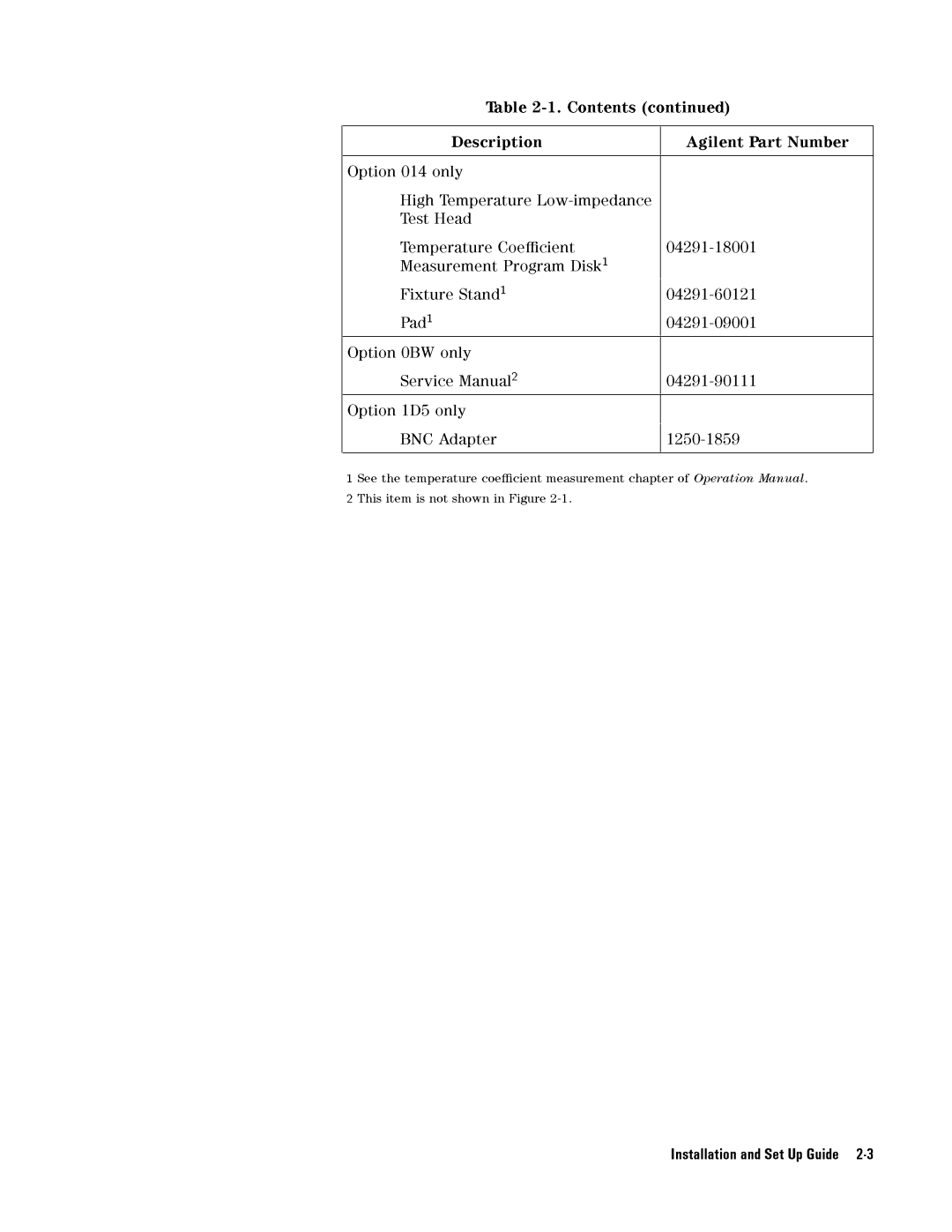 Agilent Technologies 04291-90031 manual InstallationandSetUpGuide2-3 