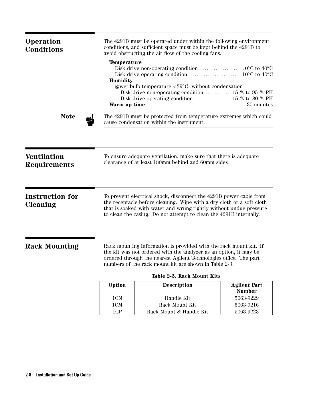 Agilent Technologies 04291-90031 manual Vntilation 