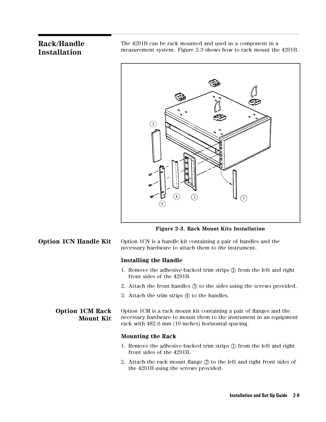 Agilent Technologies 04291-90031 manual InstallationRack/Handle 