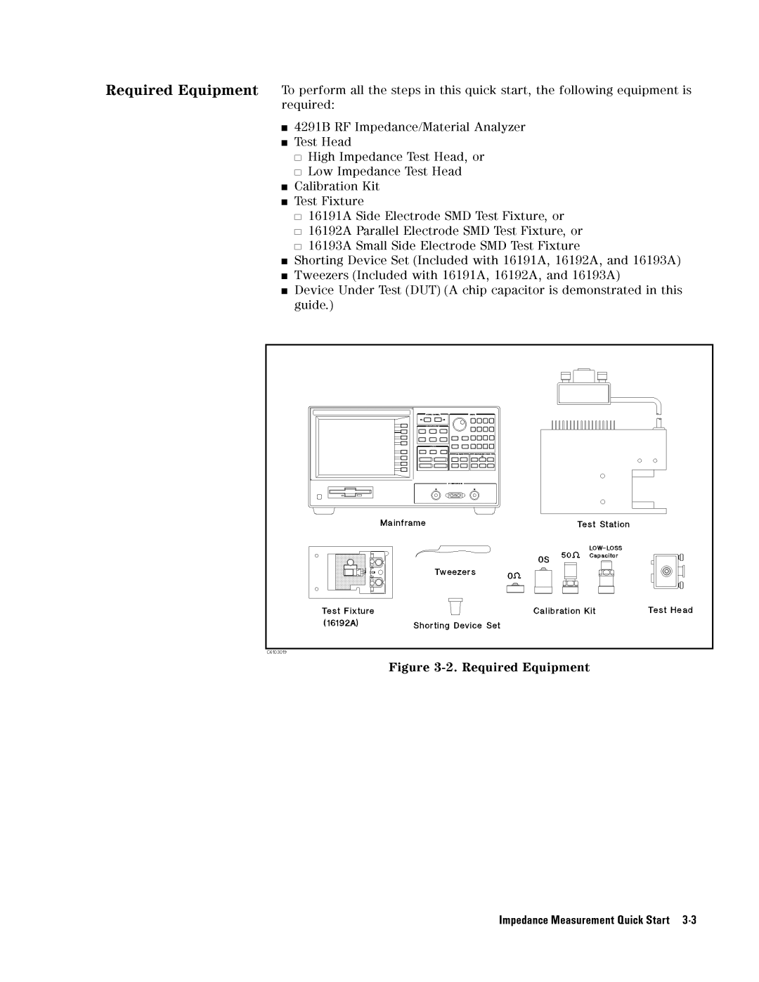 Agilent Technologies 04291-90031 manual RequiredImpedanceEquipmentMeasurementQuickStart3-3 