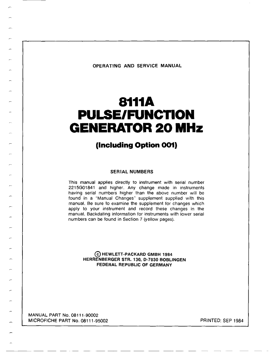 Agilent Technologies 08111-90002 service manual 