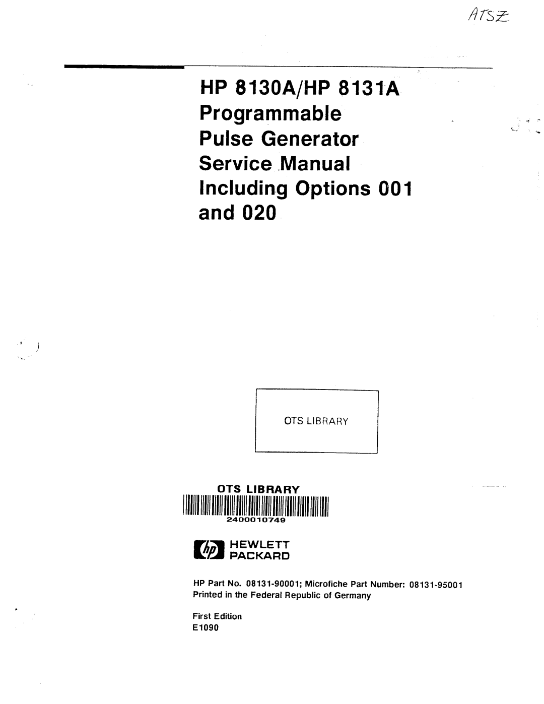 Agilent Technologies 08131-90001 service manual 