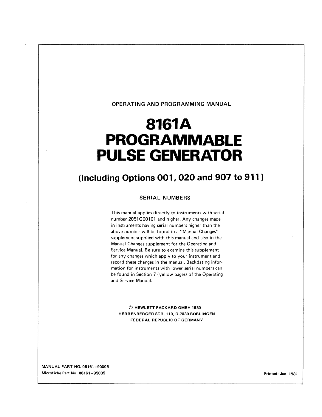 Agilent Technologies 08161-90005 manual 