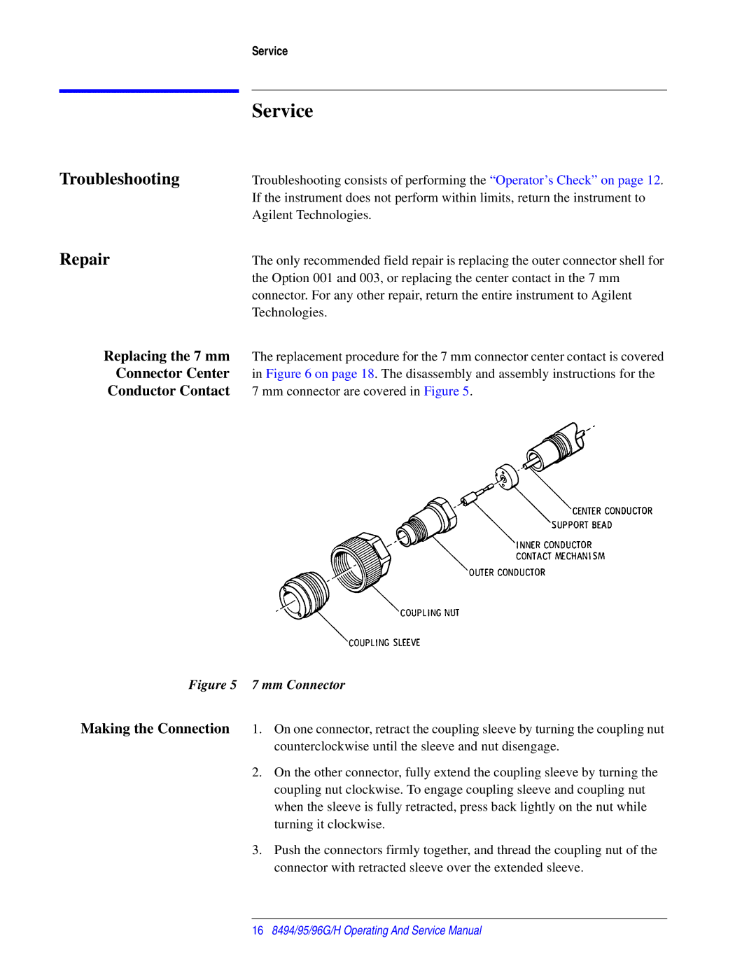 Agilent Technologies 08495-90025 service manual Service, Troubleshooting, Repair 