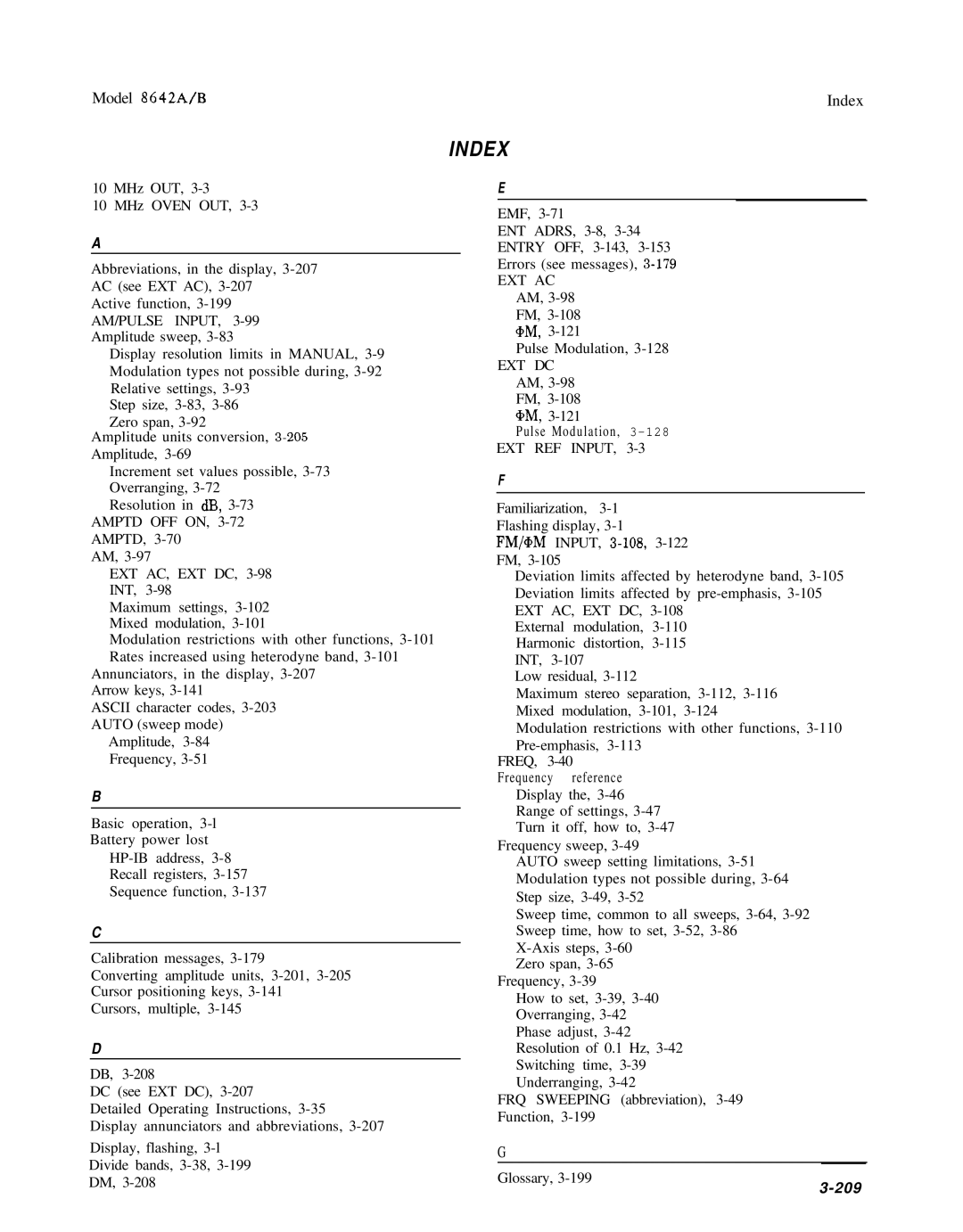 Agilent Technologies 08642-90224 manual Index 