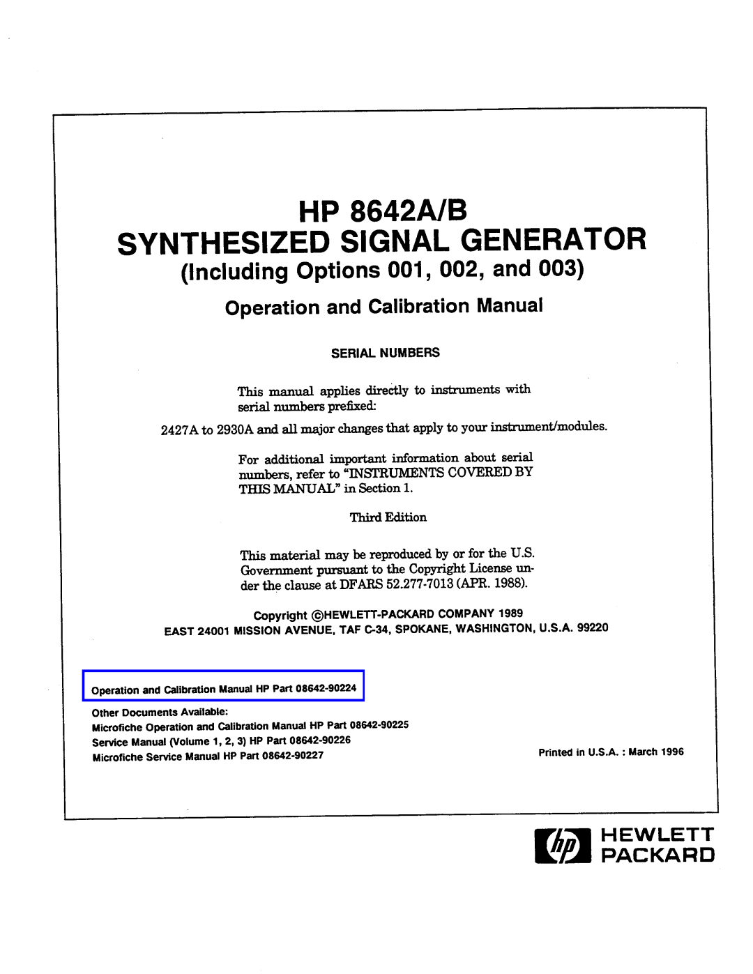 Agilent Technologies 08642-90224 manual 