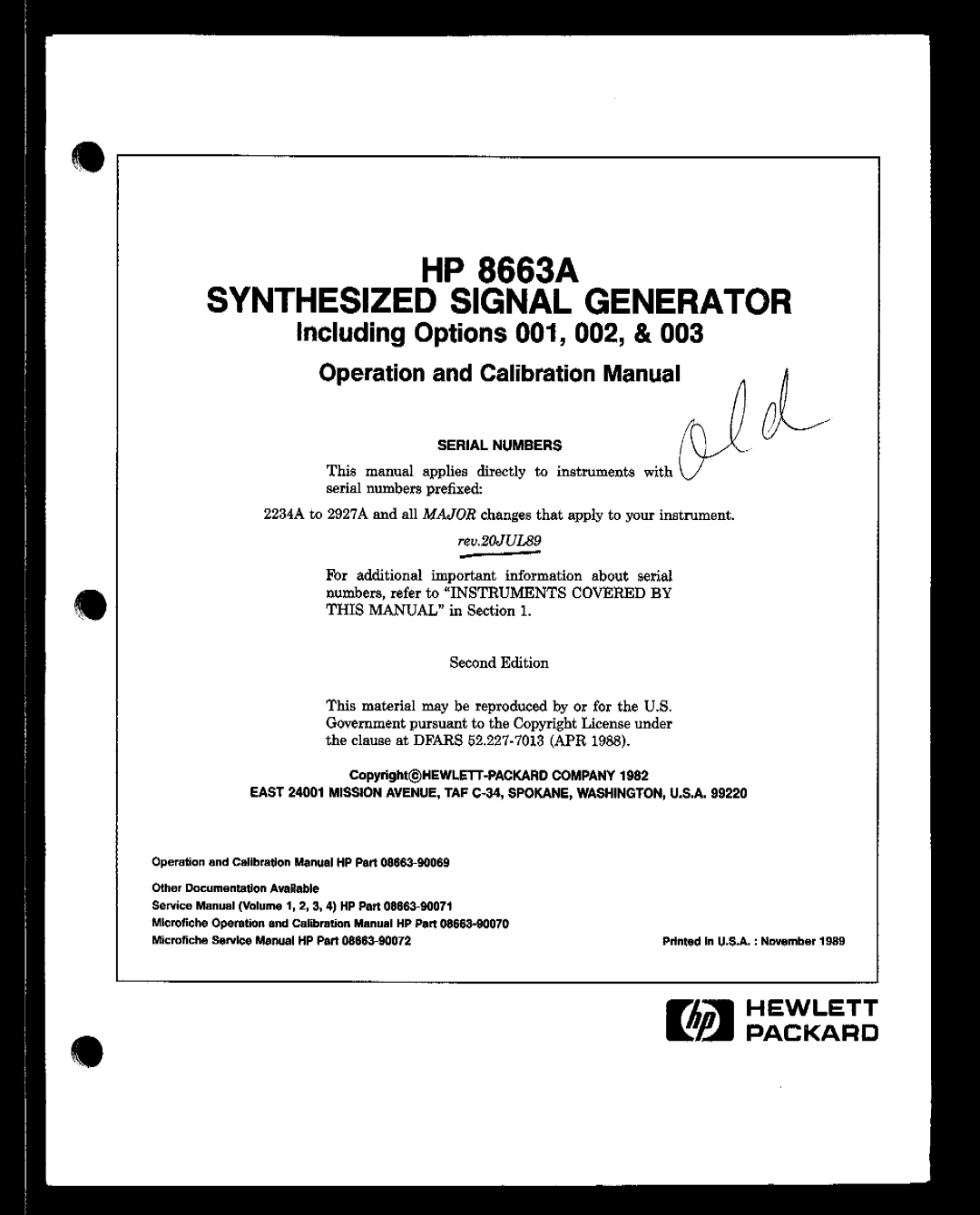 Agilent Technologies 08663-90069 manual 