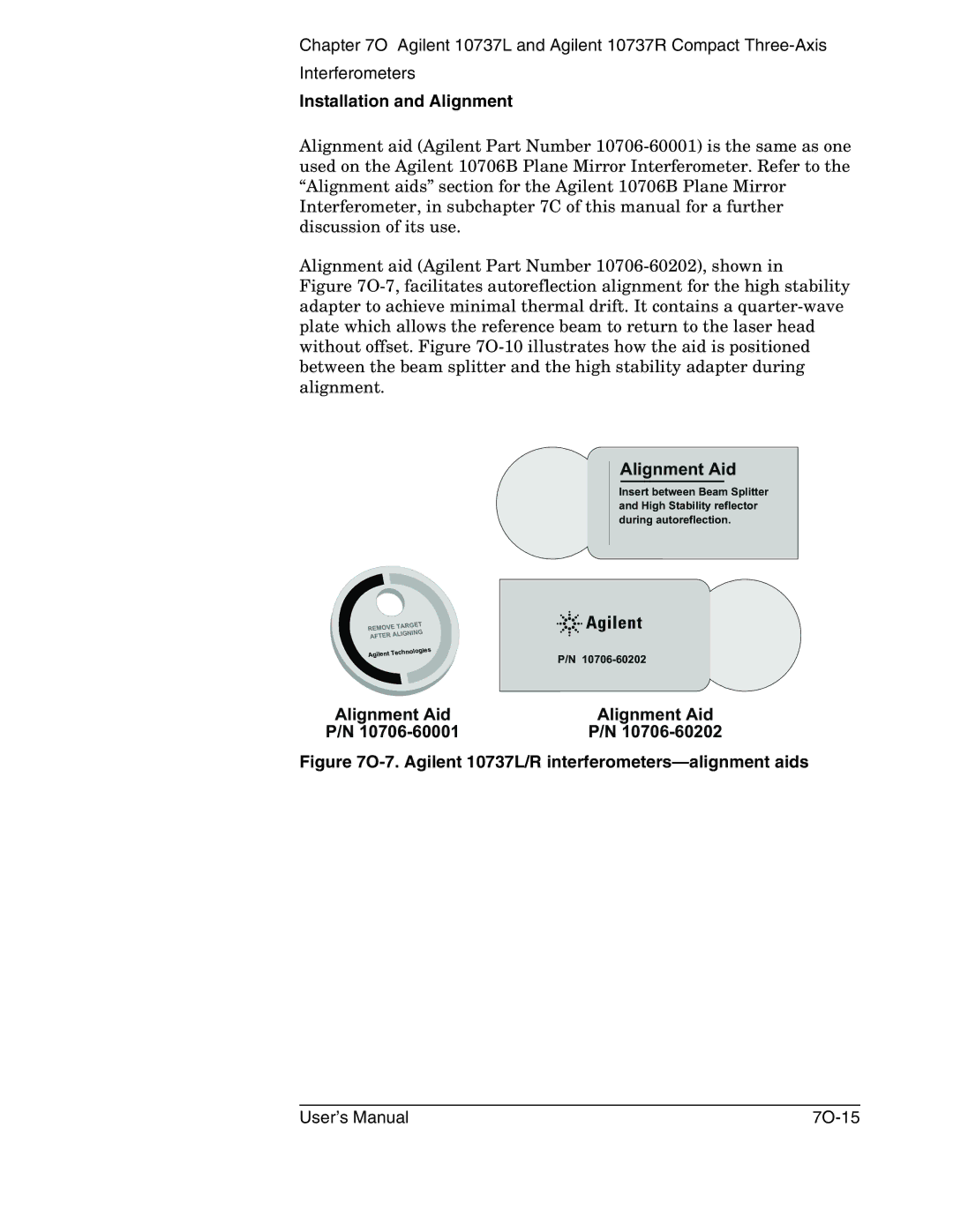 Agilent Technologies 10737R manual Agilent 10737L/R interferometers-alignment aids 