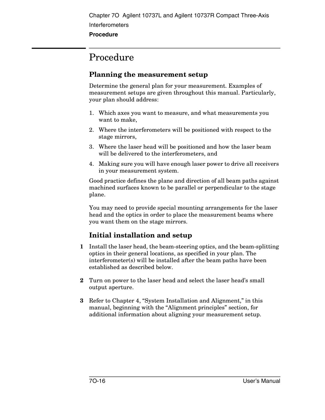 Agilent Technologies 10737L, 10737R manual Procedure, Planning the measurement setup, Initial installation and setup 