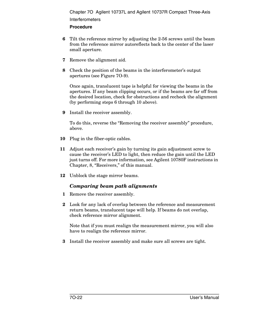Agilent Technologies 10737L, 10737R manual Comparing beam path alignments 