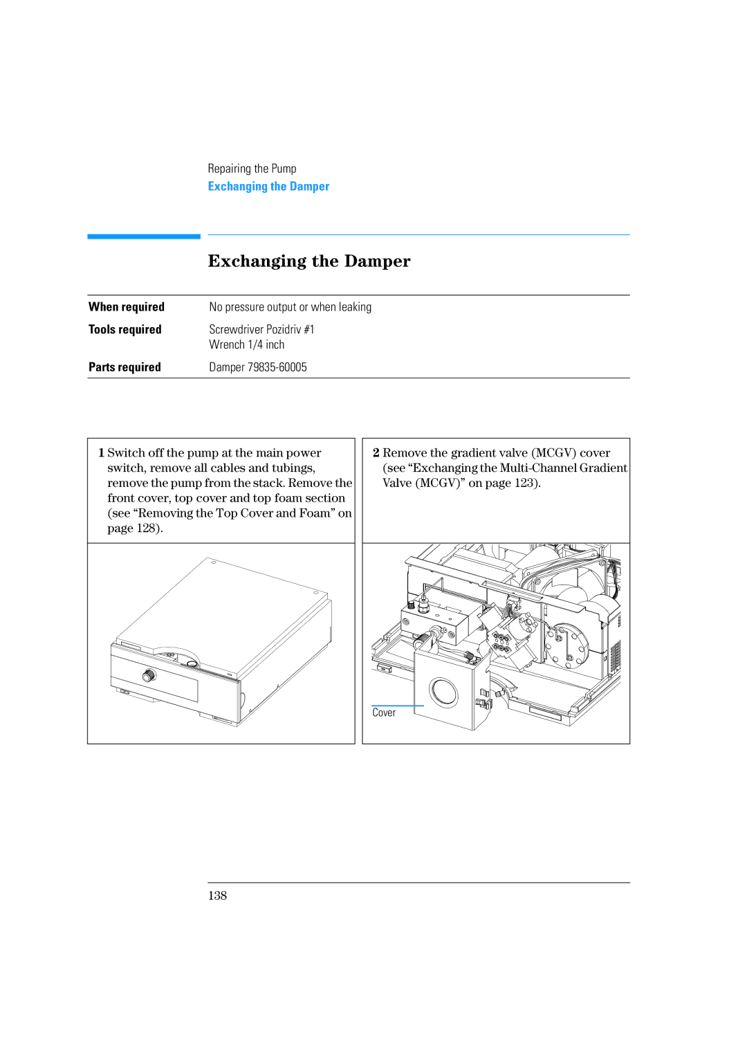 Agilent Technologies 1100 Series manual Exchanging the Damper, When required 