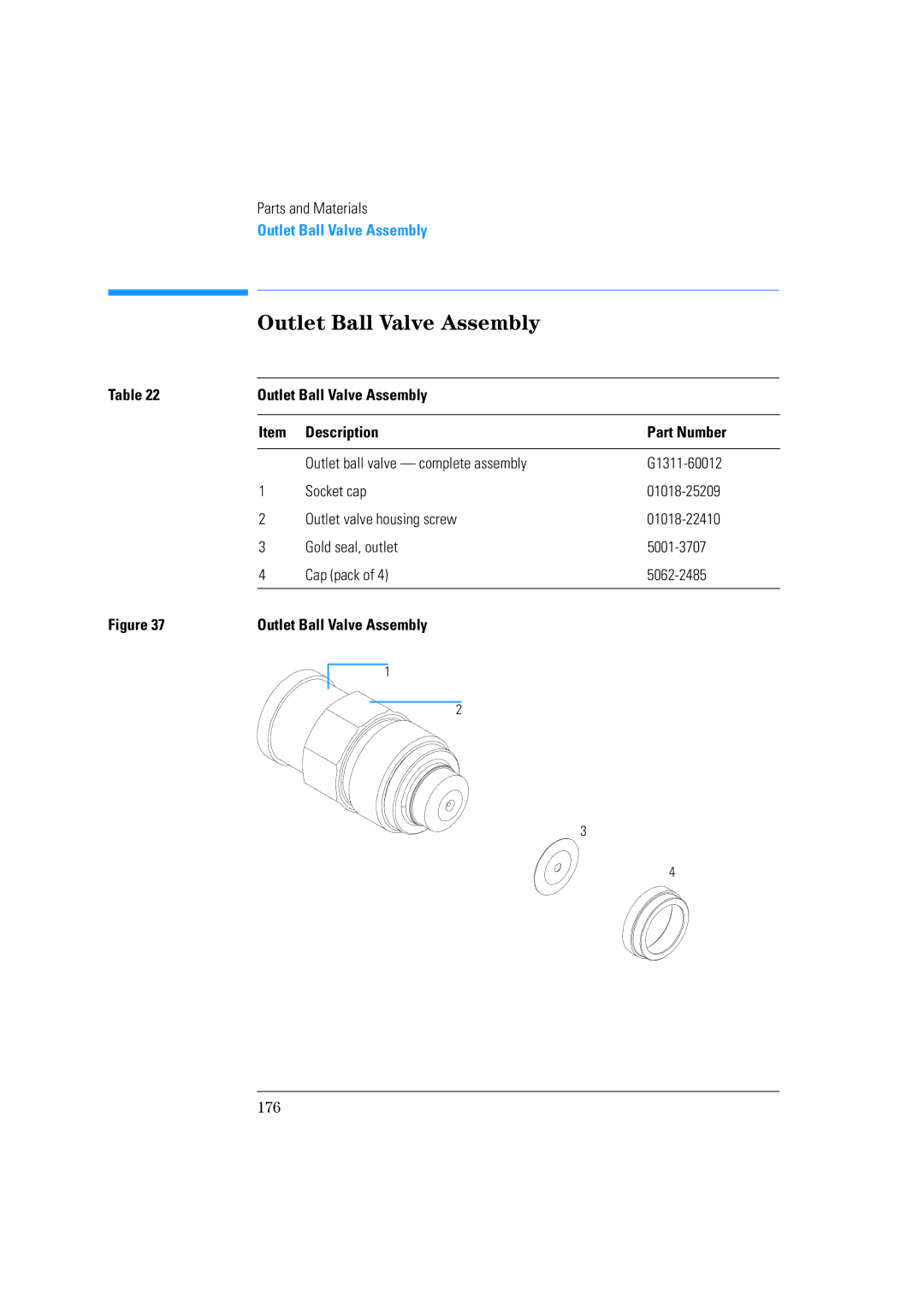 Agilent Technologies 1100 Series manual Outlet Ball Valve Assembly Description Part Number 