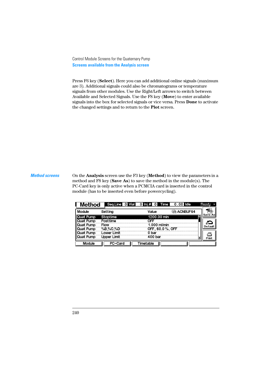 Agilent Technologies 1100 Series manual Screens available from the Analysis screen 