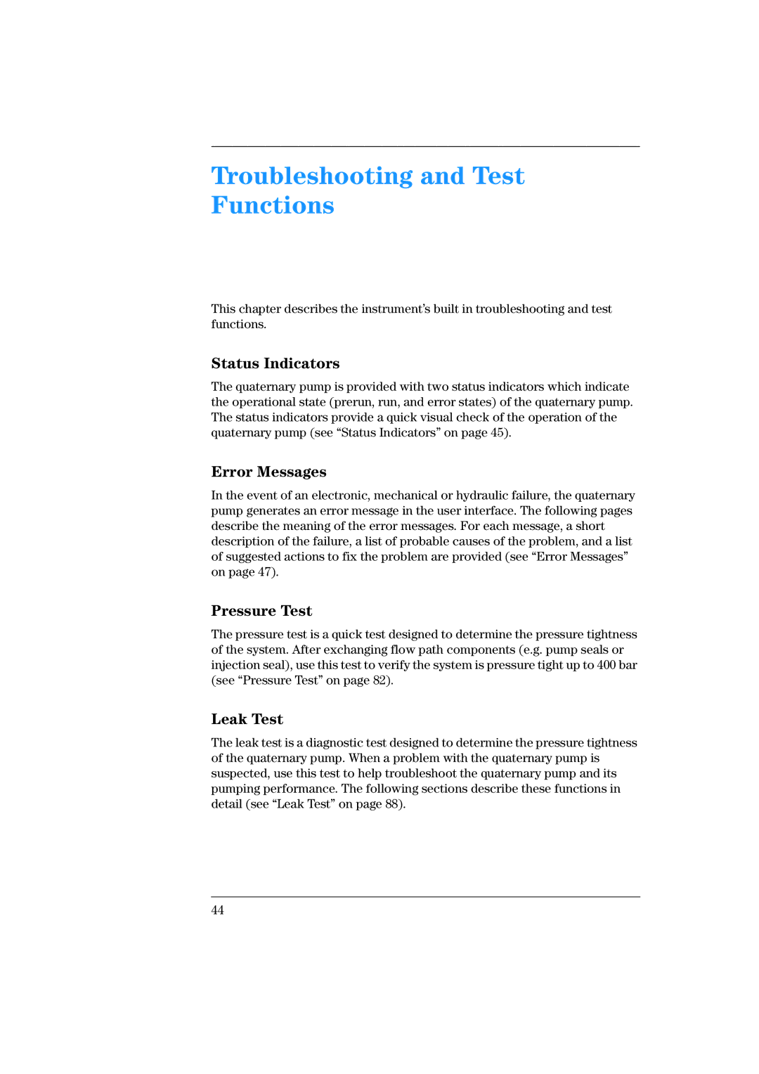 Agilent Technologies 1100 Series manual Troubleshooting and Test Functions 