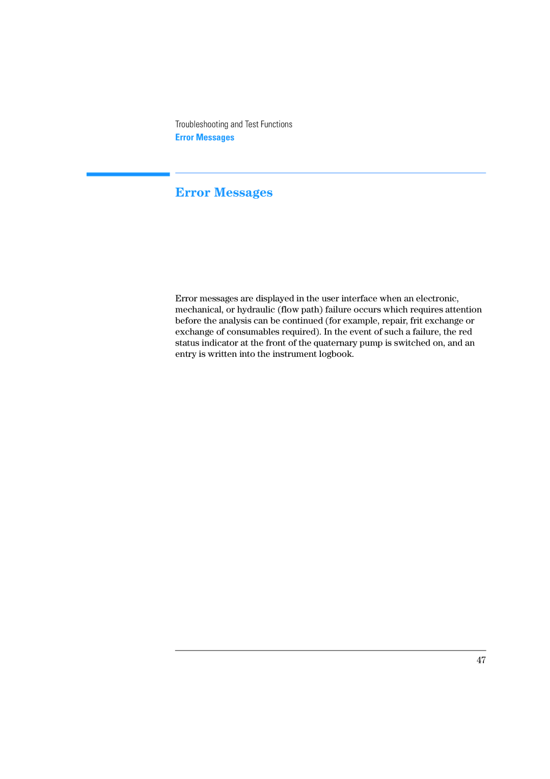 Agilent Technologies 1100 Series manual Error Messages 