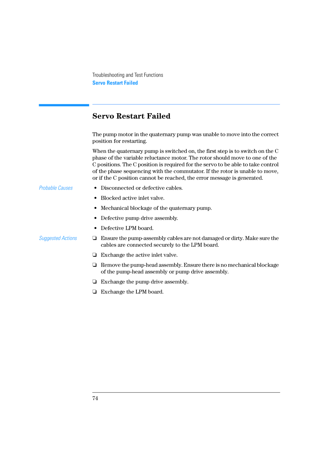 Agilent Technologies 1100 Series manual Servo Restart Failed, Position for restarting 