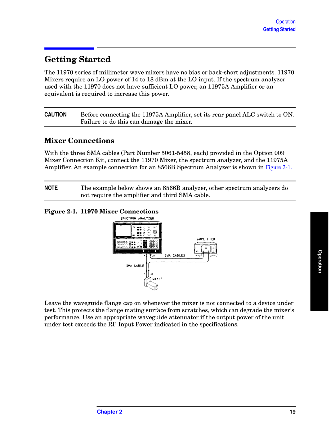 Agilent Technologies 11970-90031 manual Getting Started, Mixer Connections 