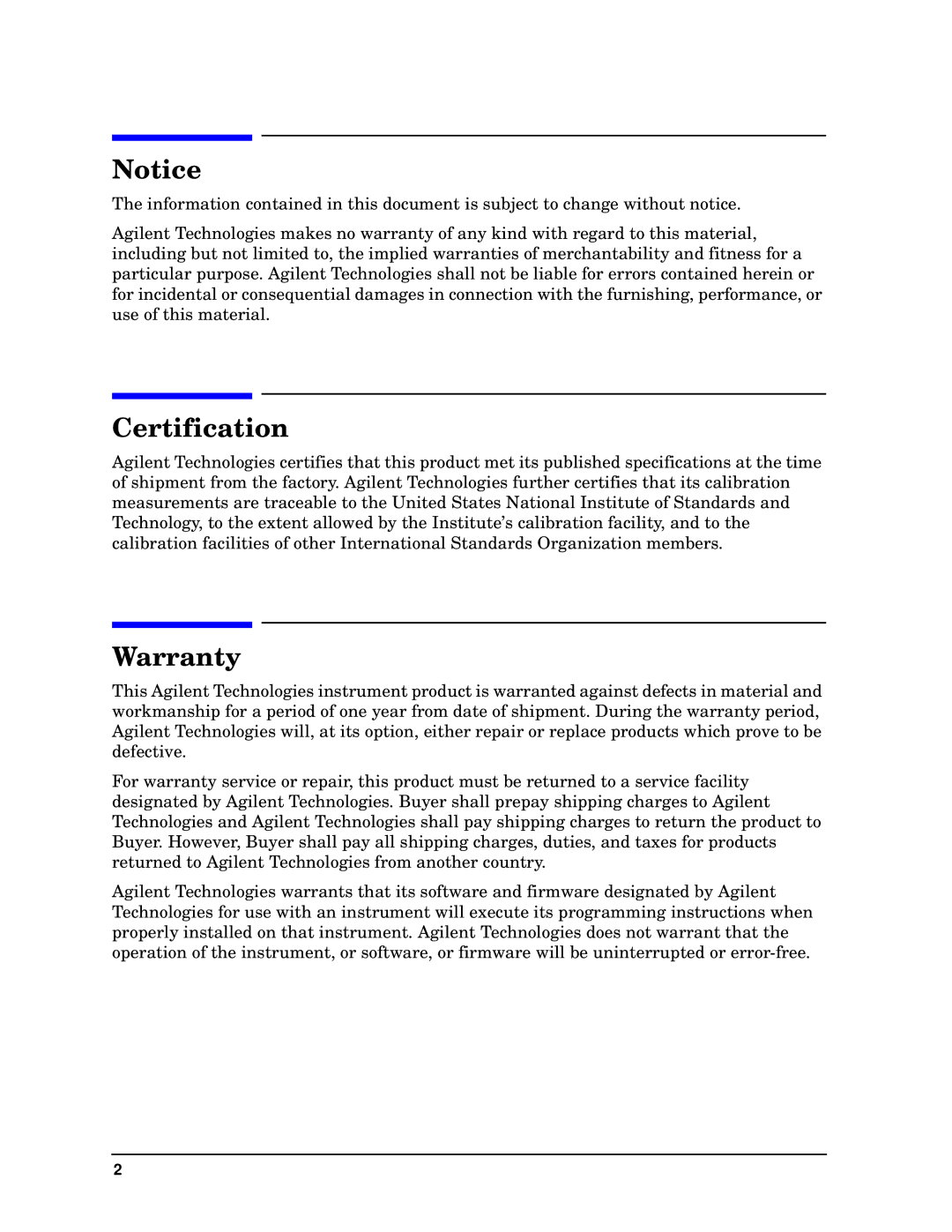 Agilent Technologies 11970-90031 manual Certification 