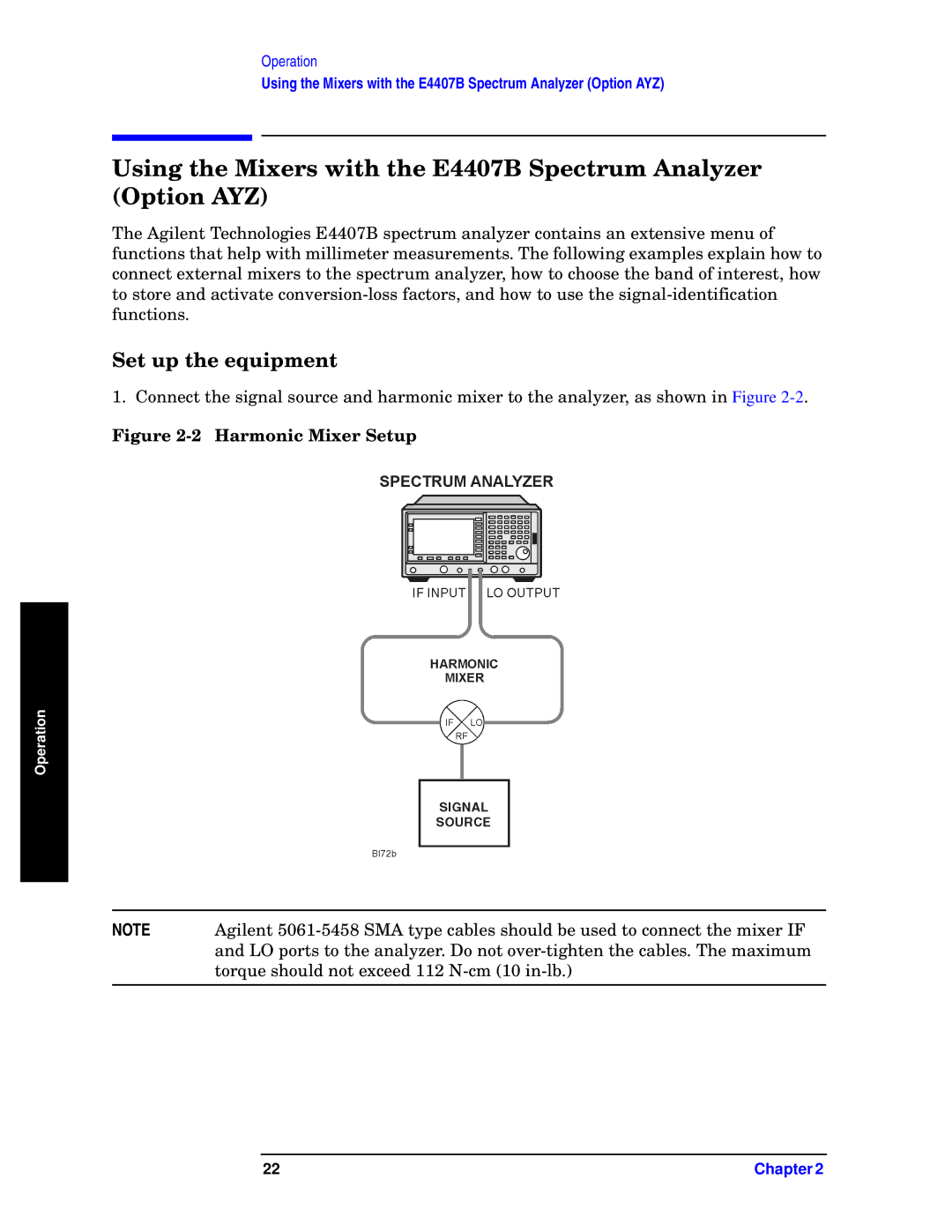 Agilent Technologies 11970-90031 manual Set up the equipment, Harmonic Mixer Setup 