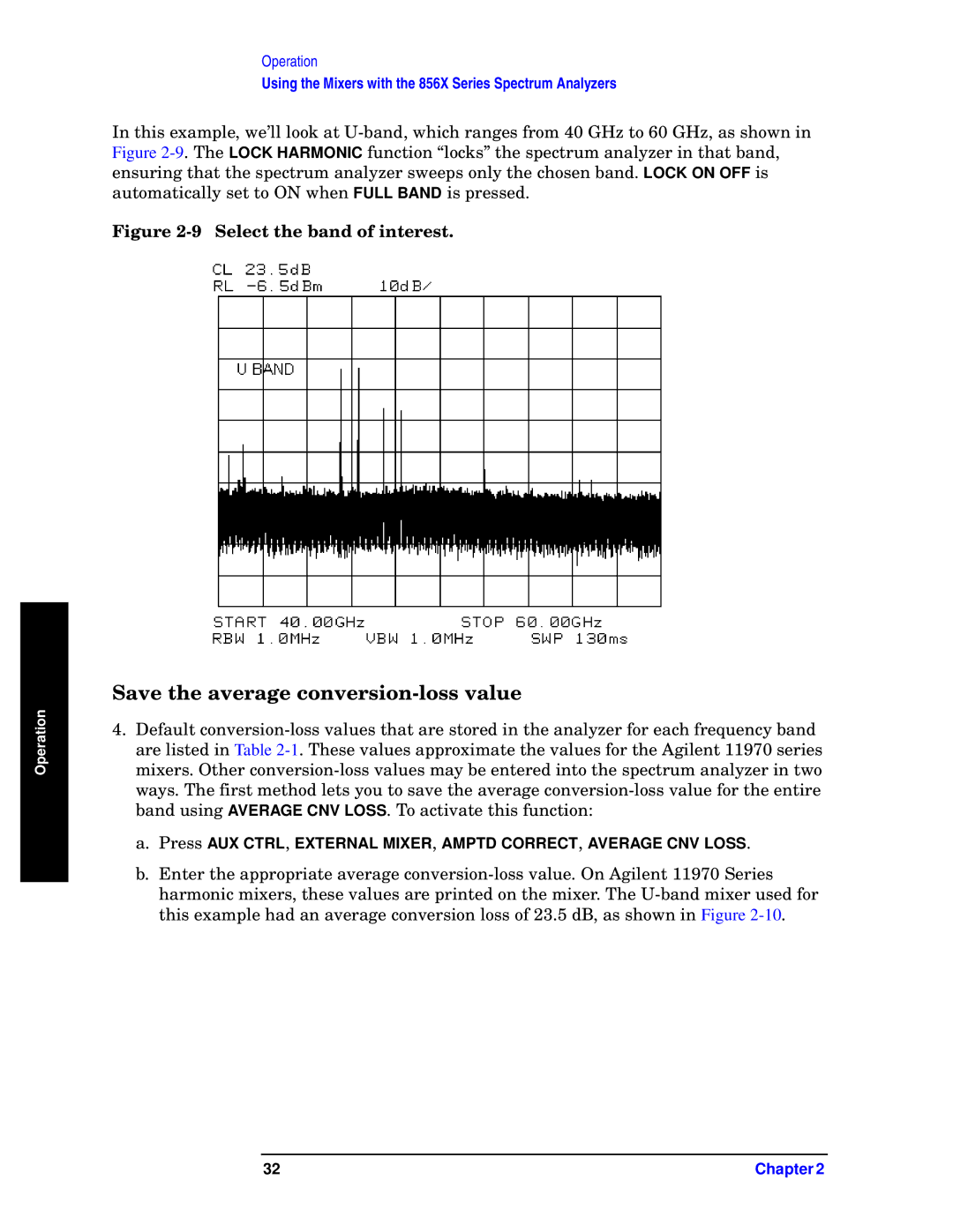 Agilent Technologies 11970-90031 manual Save the average conversion-loss value, Select the band of interest 