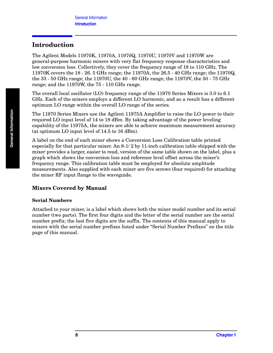 Agilent Technologies 11970-90031 manual Introduction, Serial Numbers 