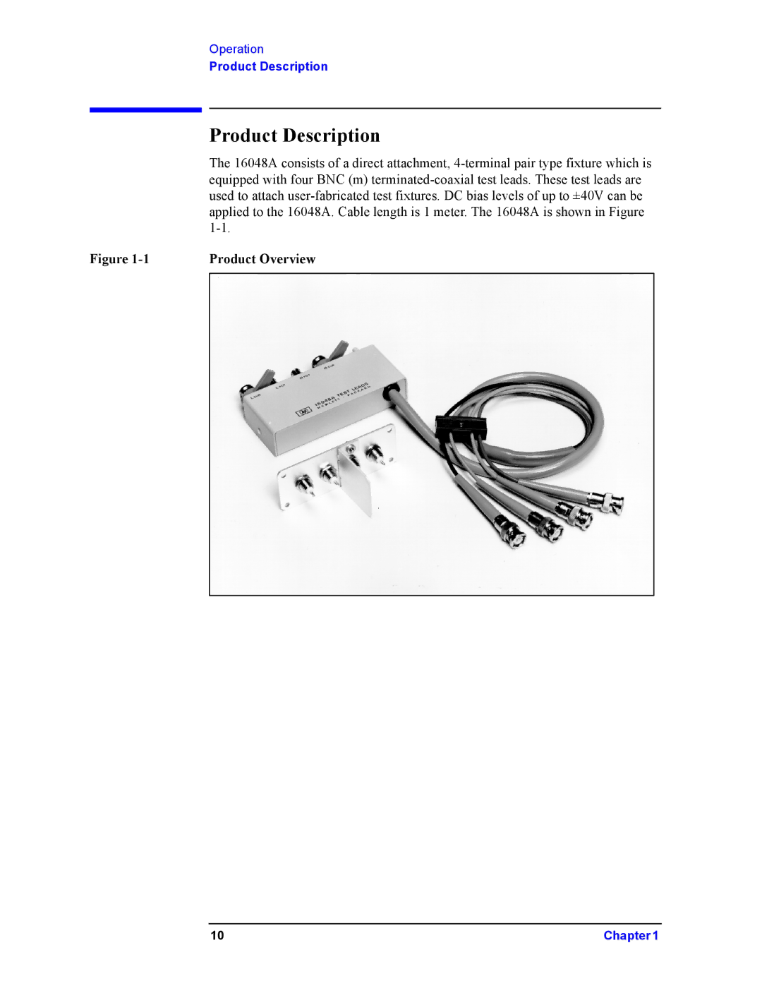 Agilent Technologies 16048A service manual Product Description 