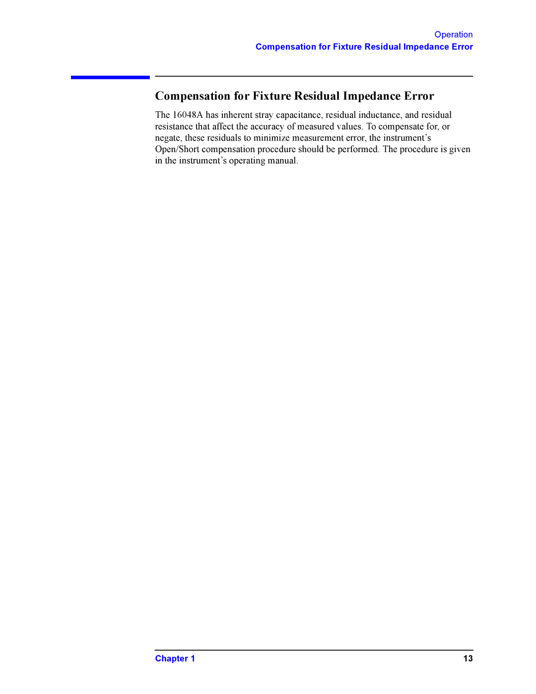 Agilent Technologies 16048A service manual Compensation for Fixture Residual Impedance Error 