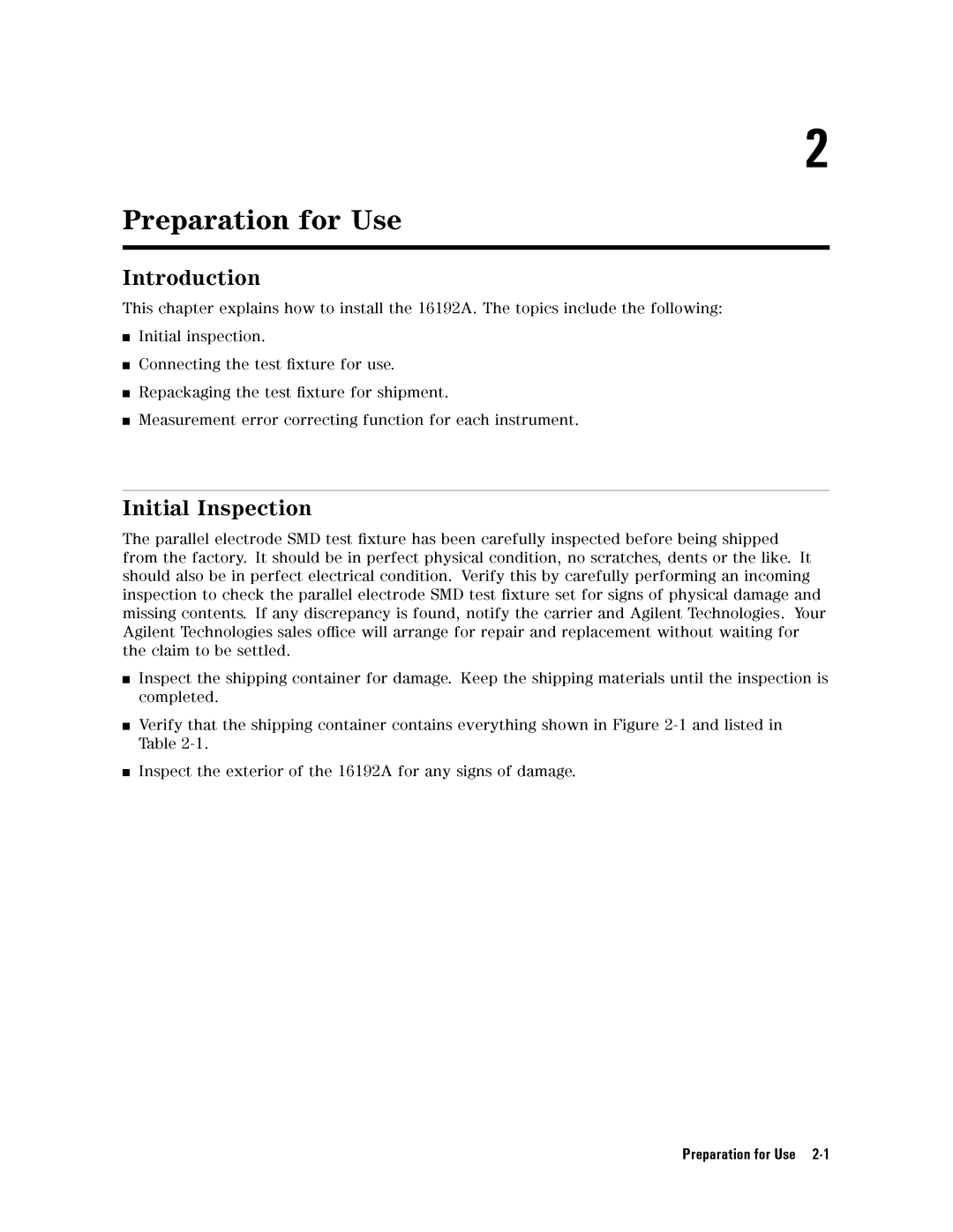 Agilent Technologies 16192a service manual PreparationforUse2-1 