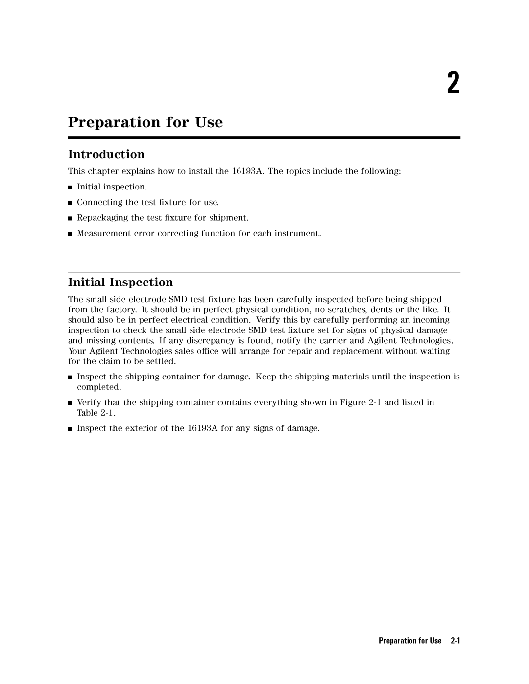 Agilent Technologies 16193A service manual PreparationforUse2-1 