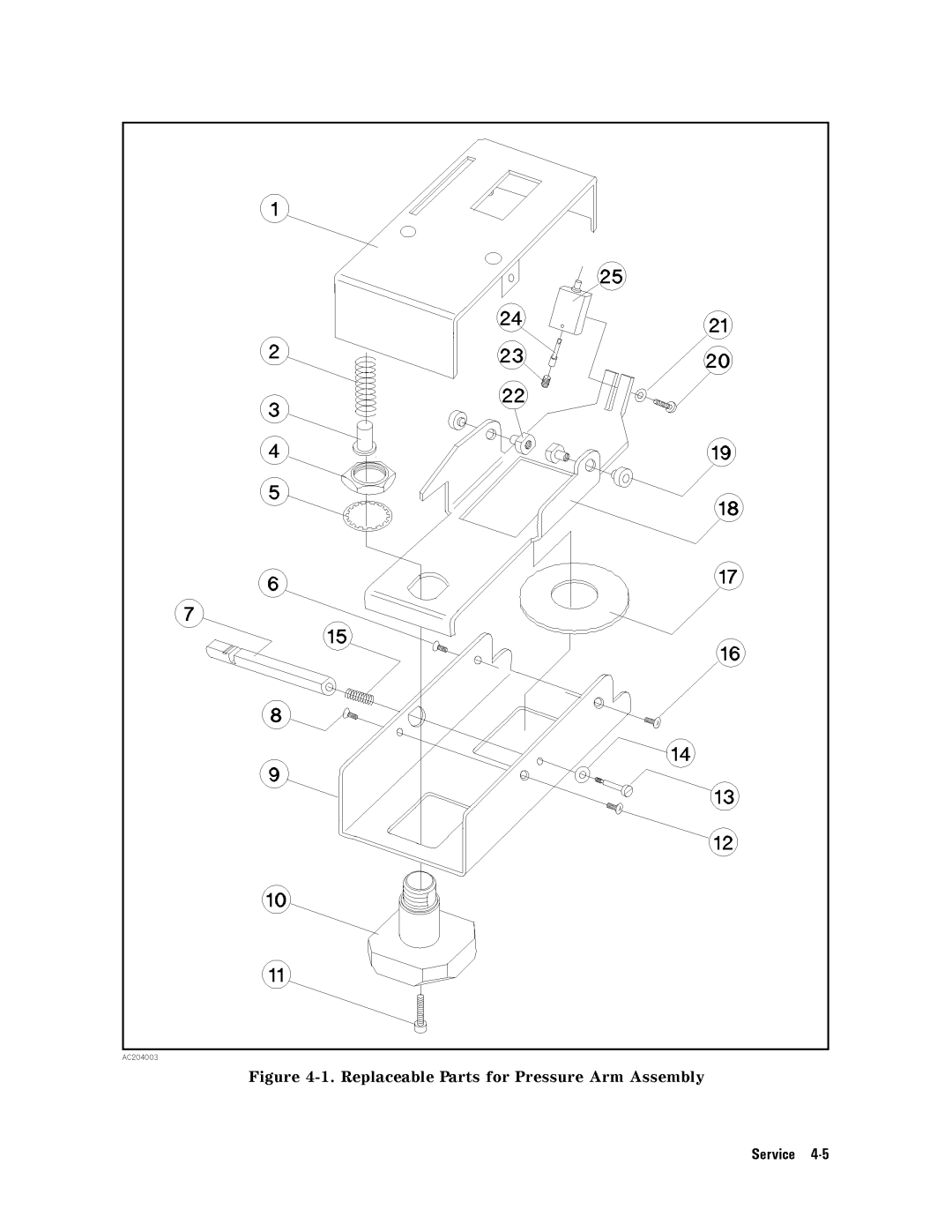 Agilent Technologies 16193A service manual ReplaceablePartsforPressureArmAssembly 