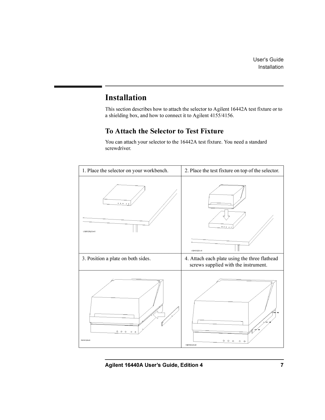 Agilent Technologies 16440A SMU manual Installation, To Attach the Selector to Test Fixture 