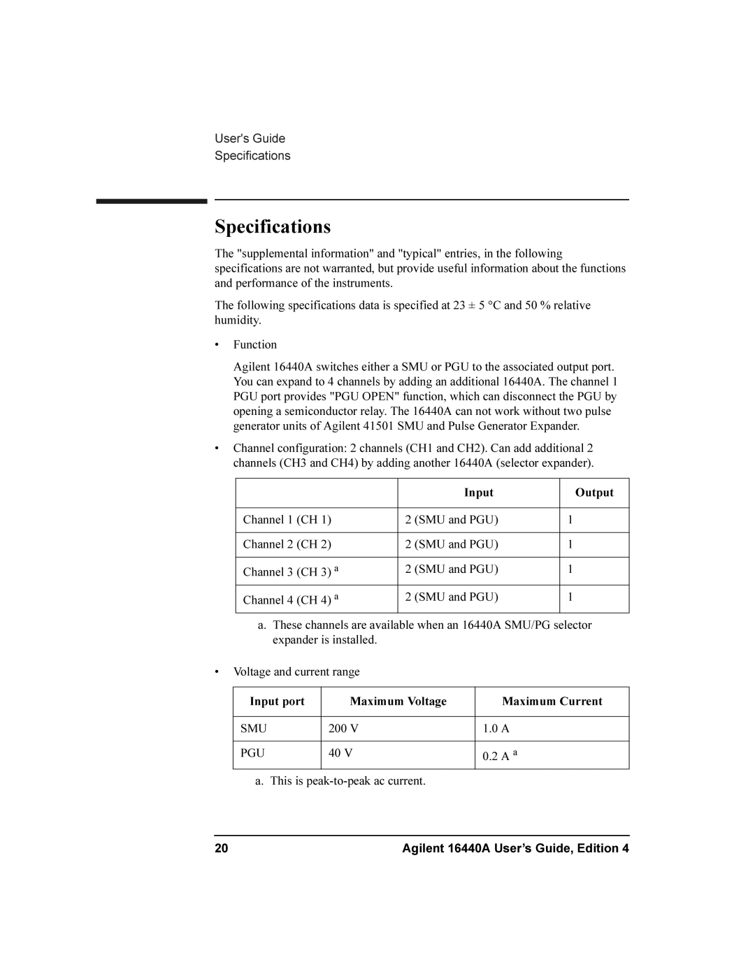 Agilent Technologies 16440A SMU manual Specifications, Pgu 