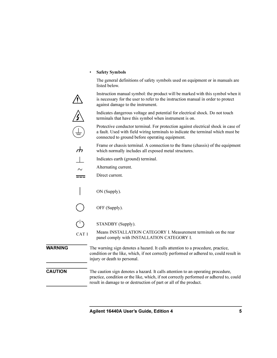 Agilent Technologies 16440A SMU manual Panel comply with Installation Category 