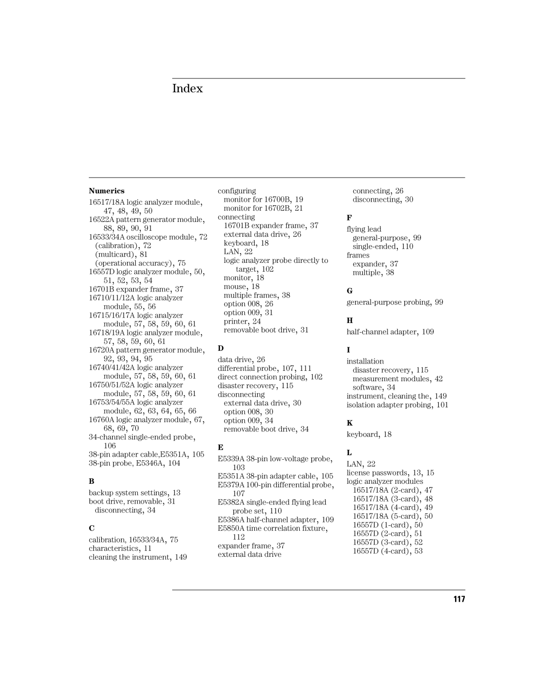 Agilent Technologies 16700B manual Index, Numerics 