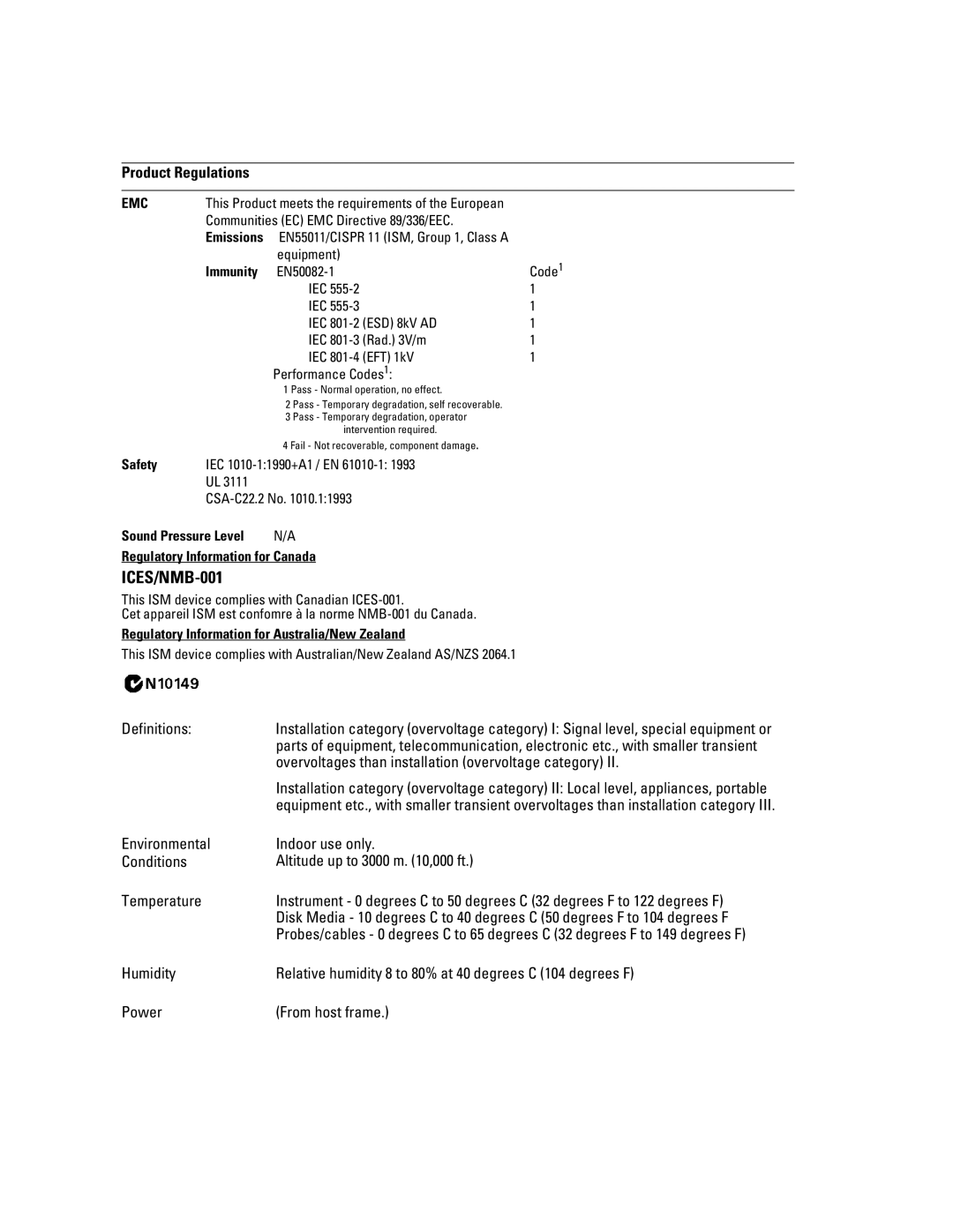 Agilent Technologies 16700B manual Sound Pressure Level Regulatory Information for Canada 