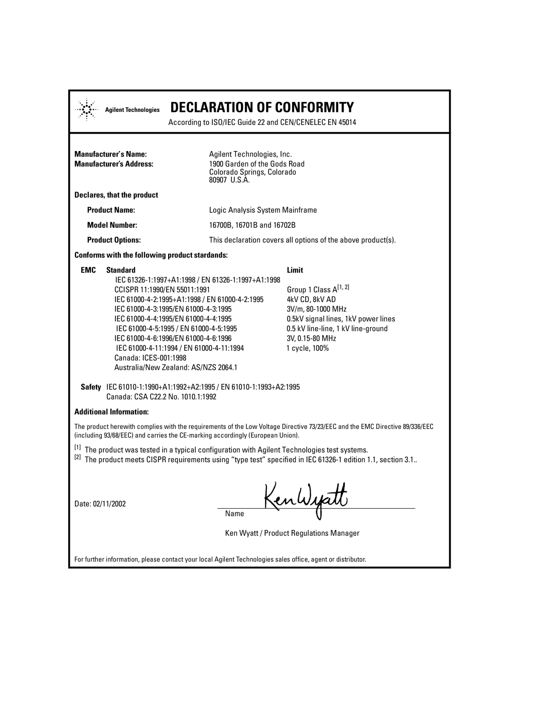 Agilent Technologies 16700B manual Group 1 Class A1 