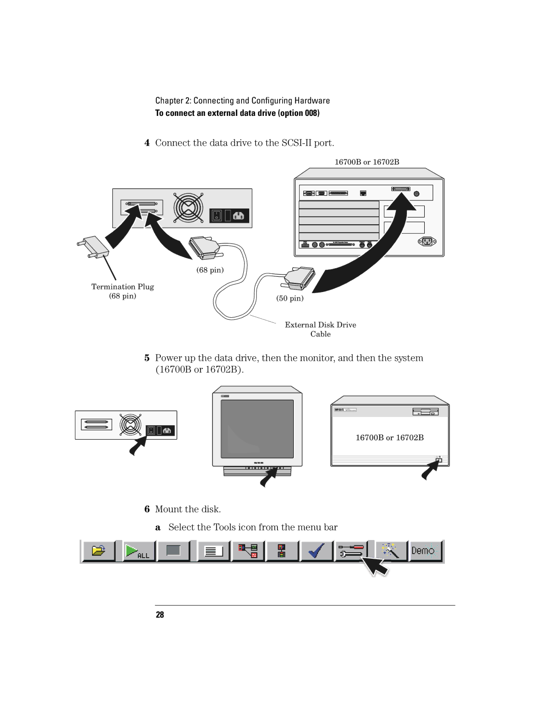 Agilent Technologies 16700B manual Connect the data drive to the SCSI-II port 