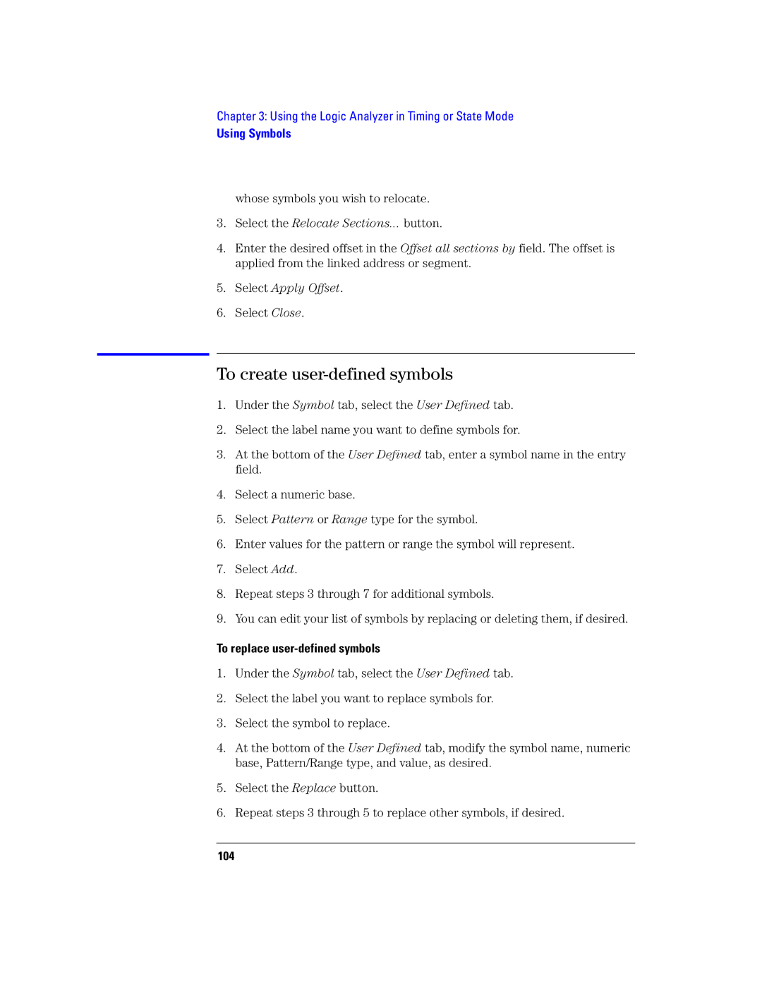 Agilent Technologies 16760A manual To create user-defined symbols, Whose symbols you wish to relocate, 104 