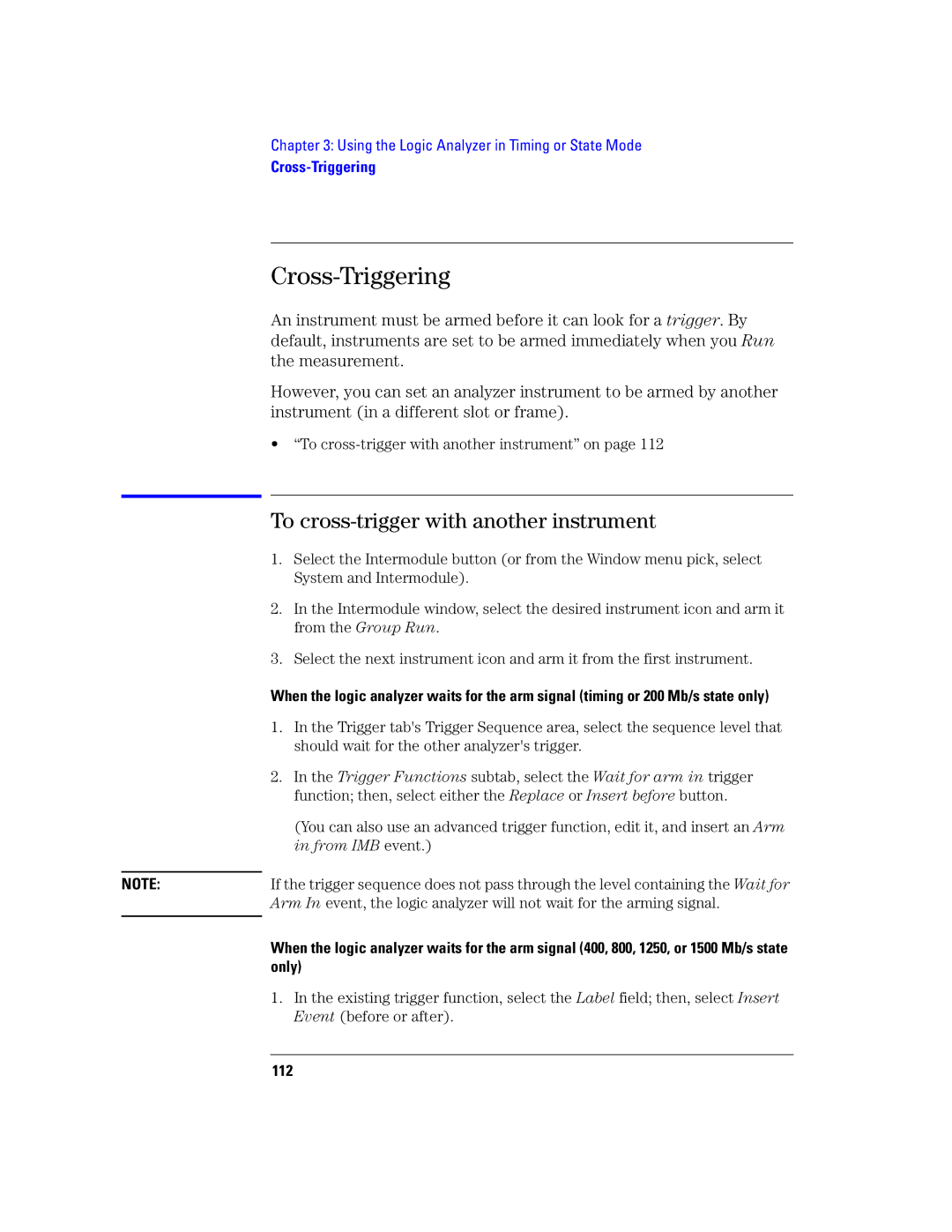 Agilent Technologies 16760A manual Cross-Triggering, To cross-trigger with another instrument, 112 