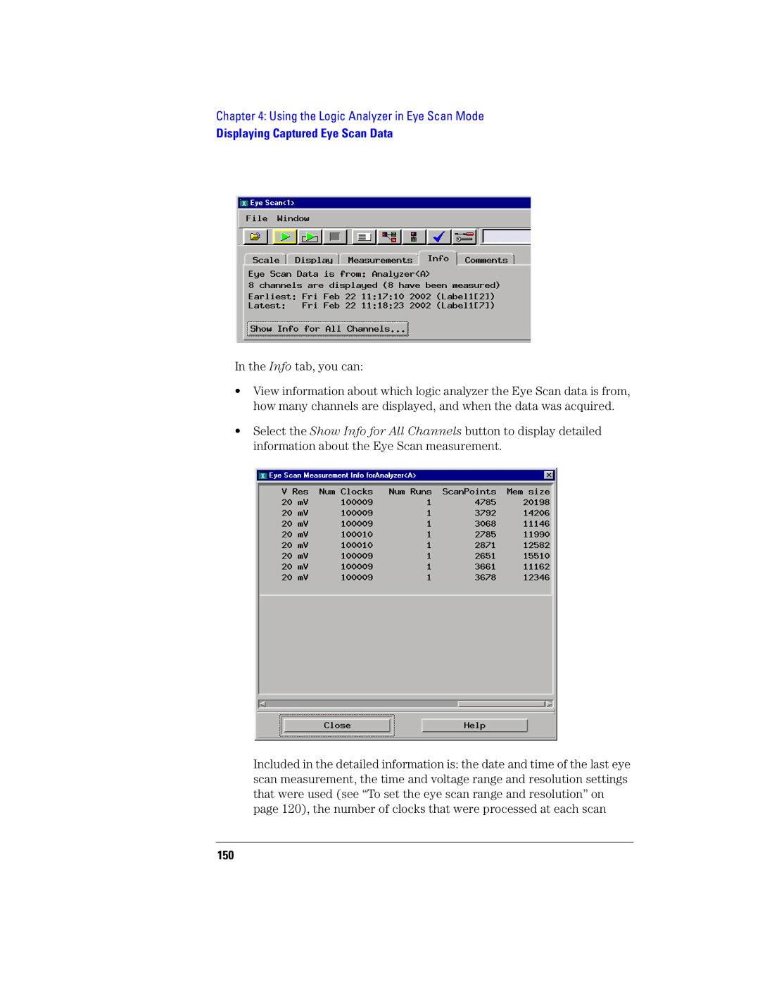 Agilent Technologies 16760A manual Info tab, you can, 150 