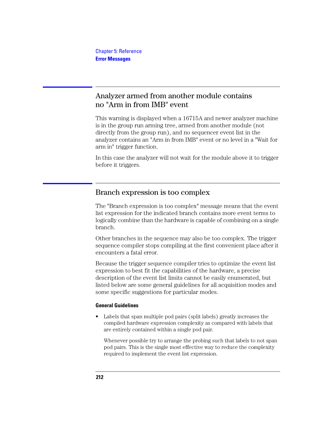 Agilent Technologies 16760A manual Branch expression is too complex, General Guidelines, 212 