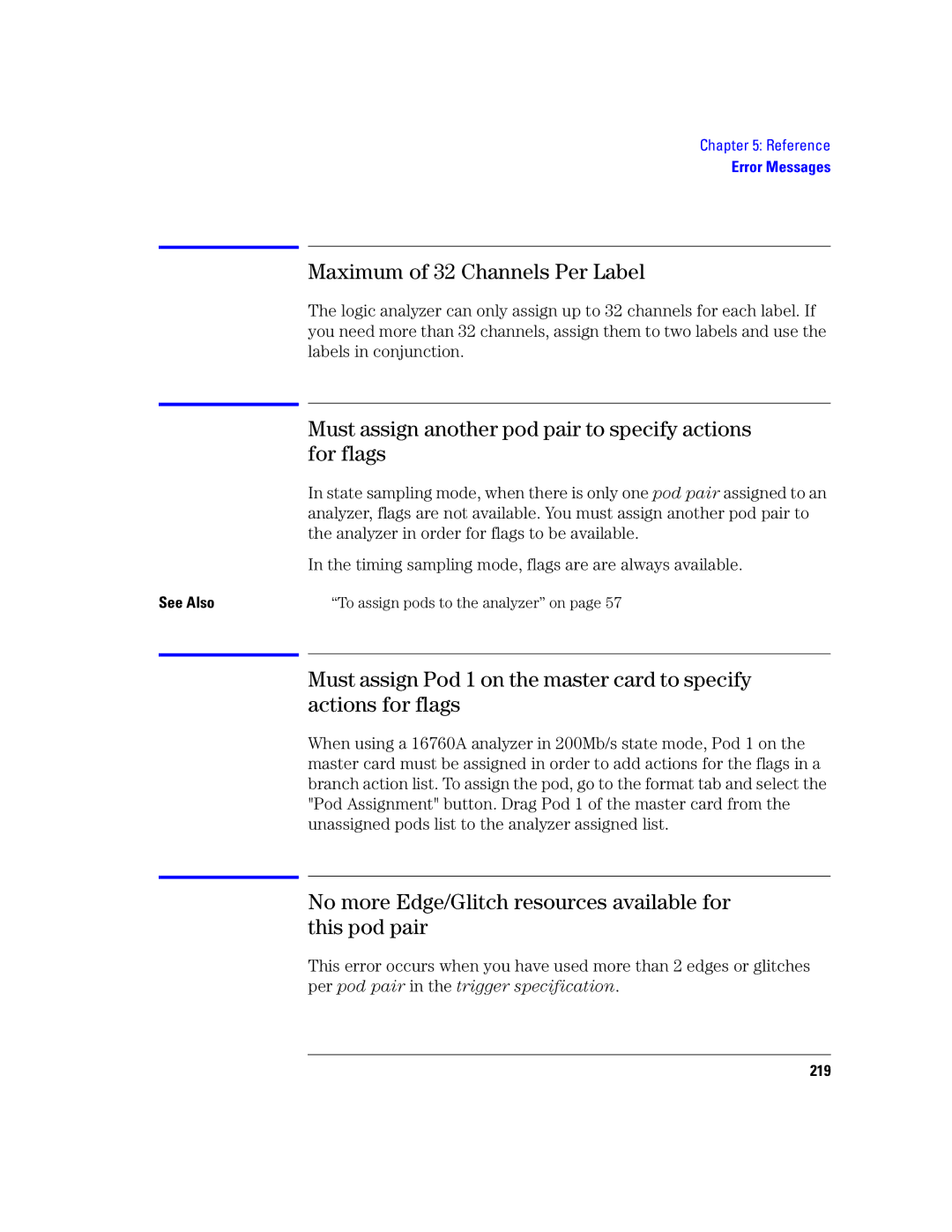 Agilent Technologies 16760A Maximum of 32 Channels Per Label, Must assign another pod pair to specify actions for flags 