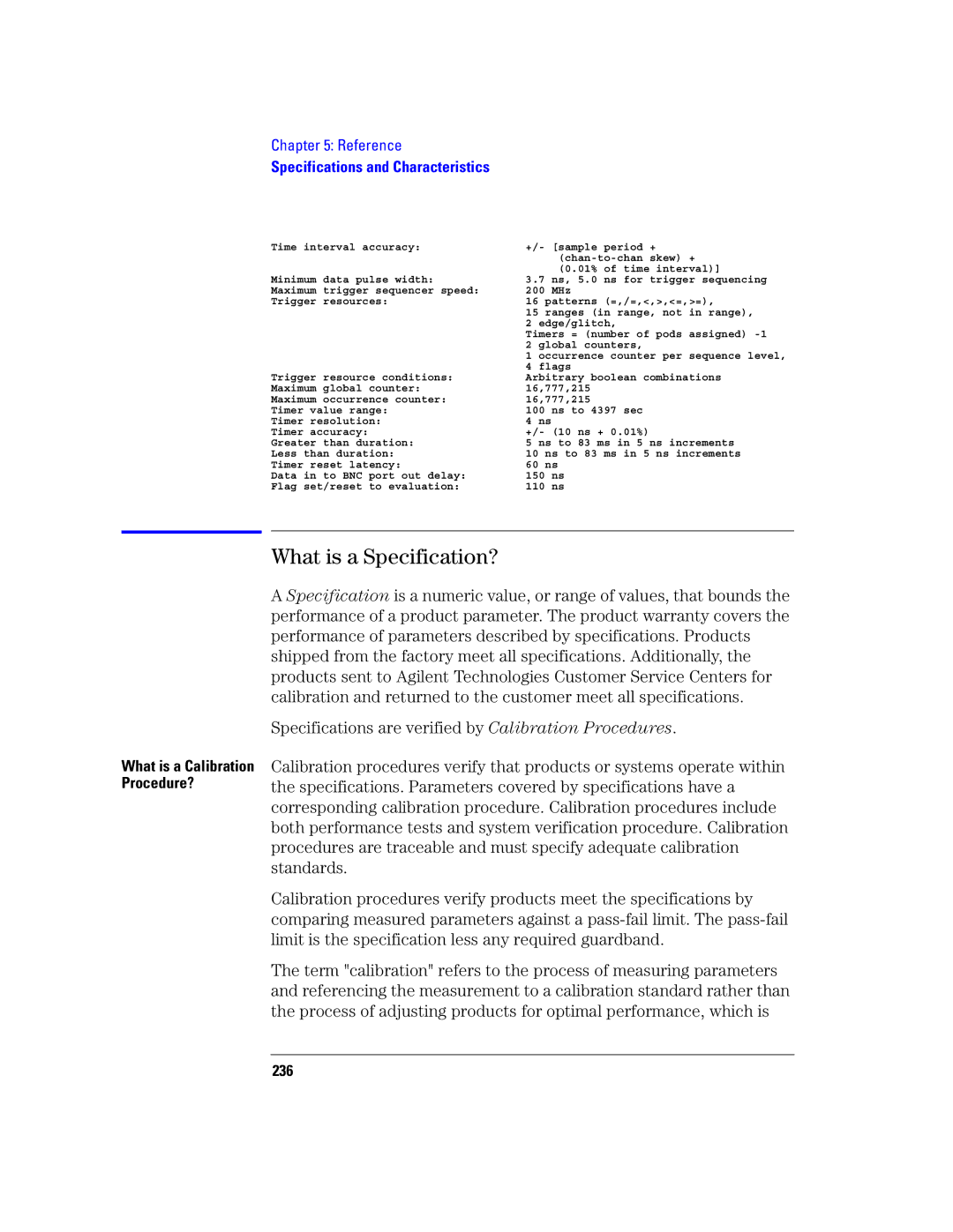 Agilent Technologies 16760A manual What is a Specification?, 236 