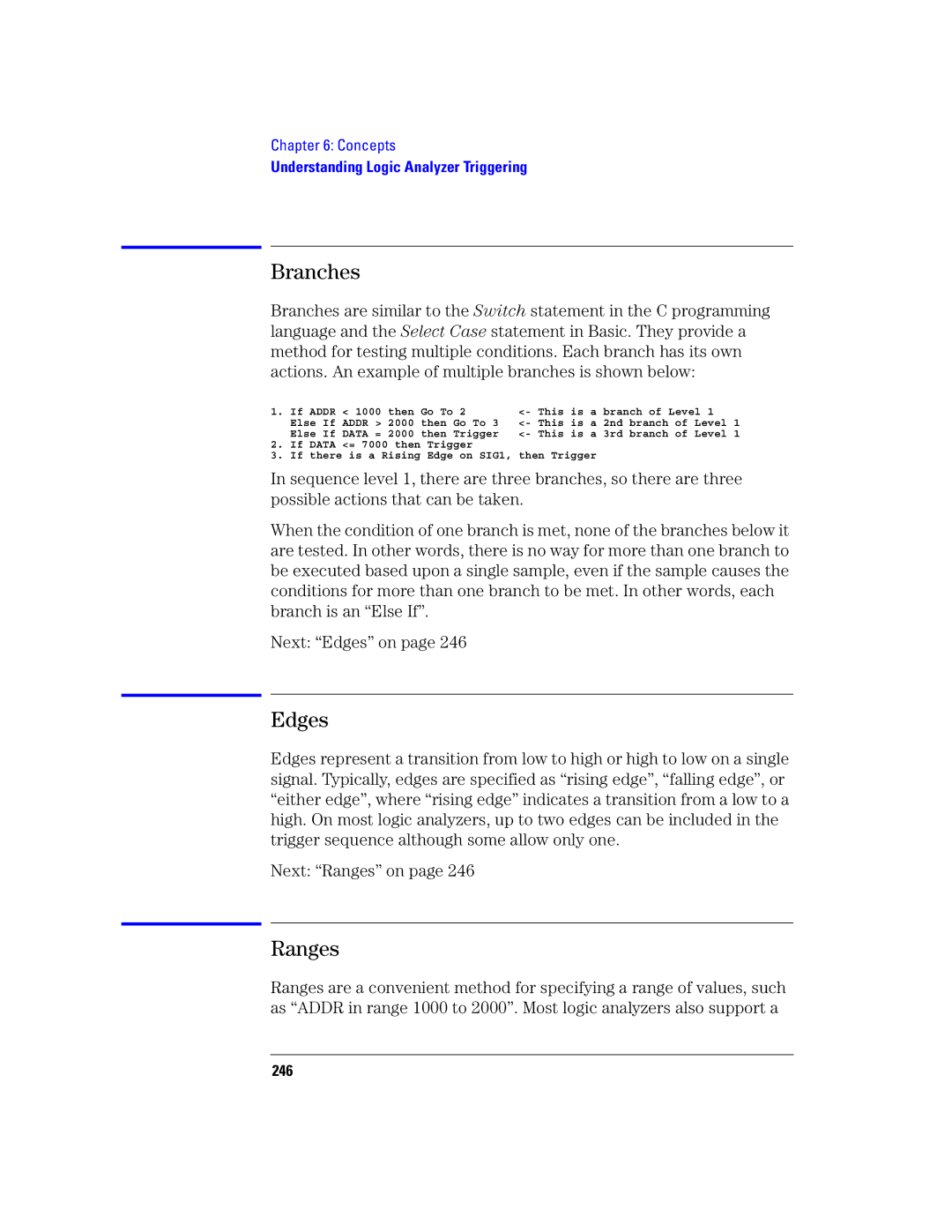Agilent Technologies 16760A manual Branches, Edges, Next Ranges on, 246 