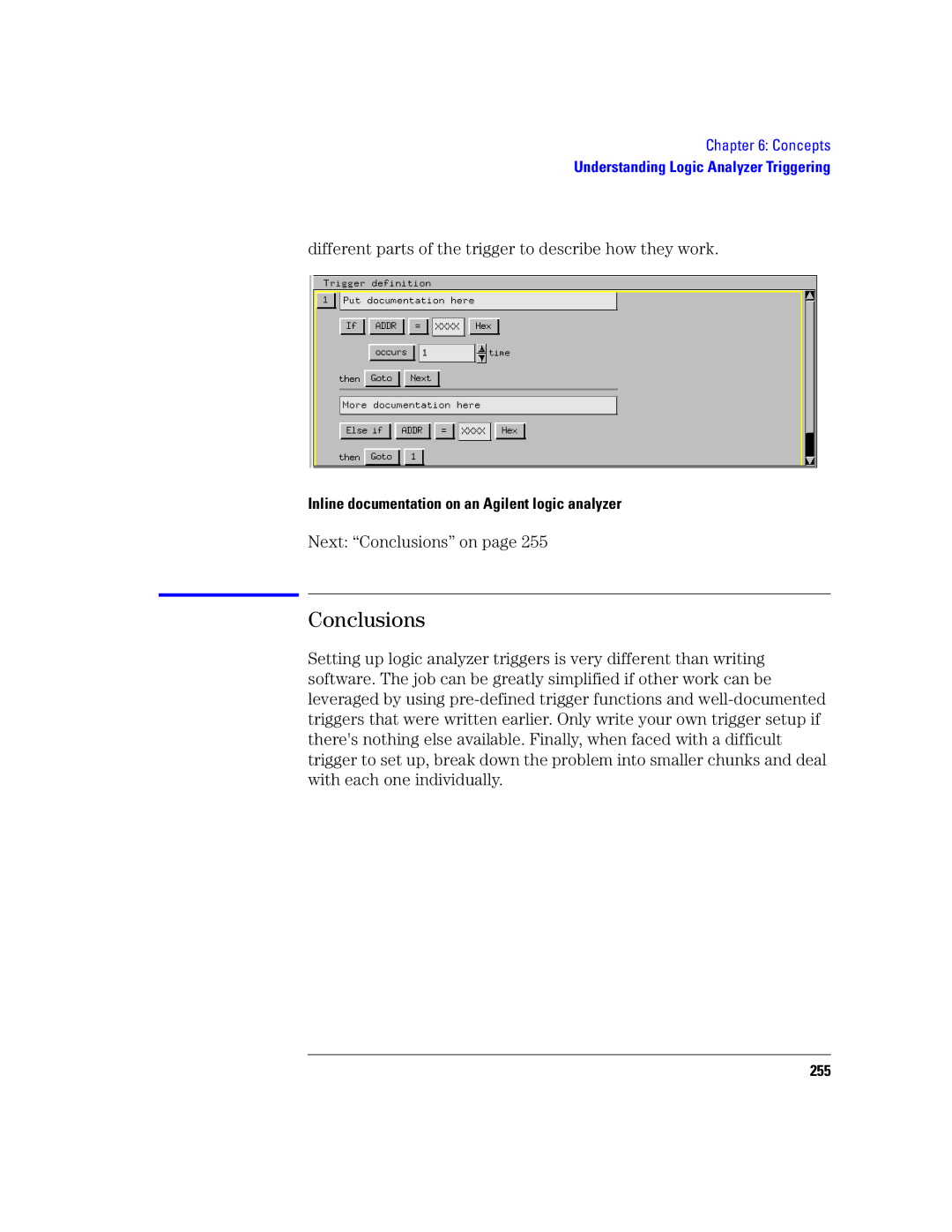 Agilent Technologies 16760A manual Different parts of the trigger to describe how they work, Next Conclusions on, 255 