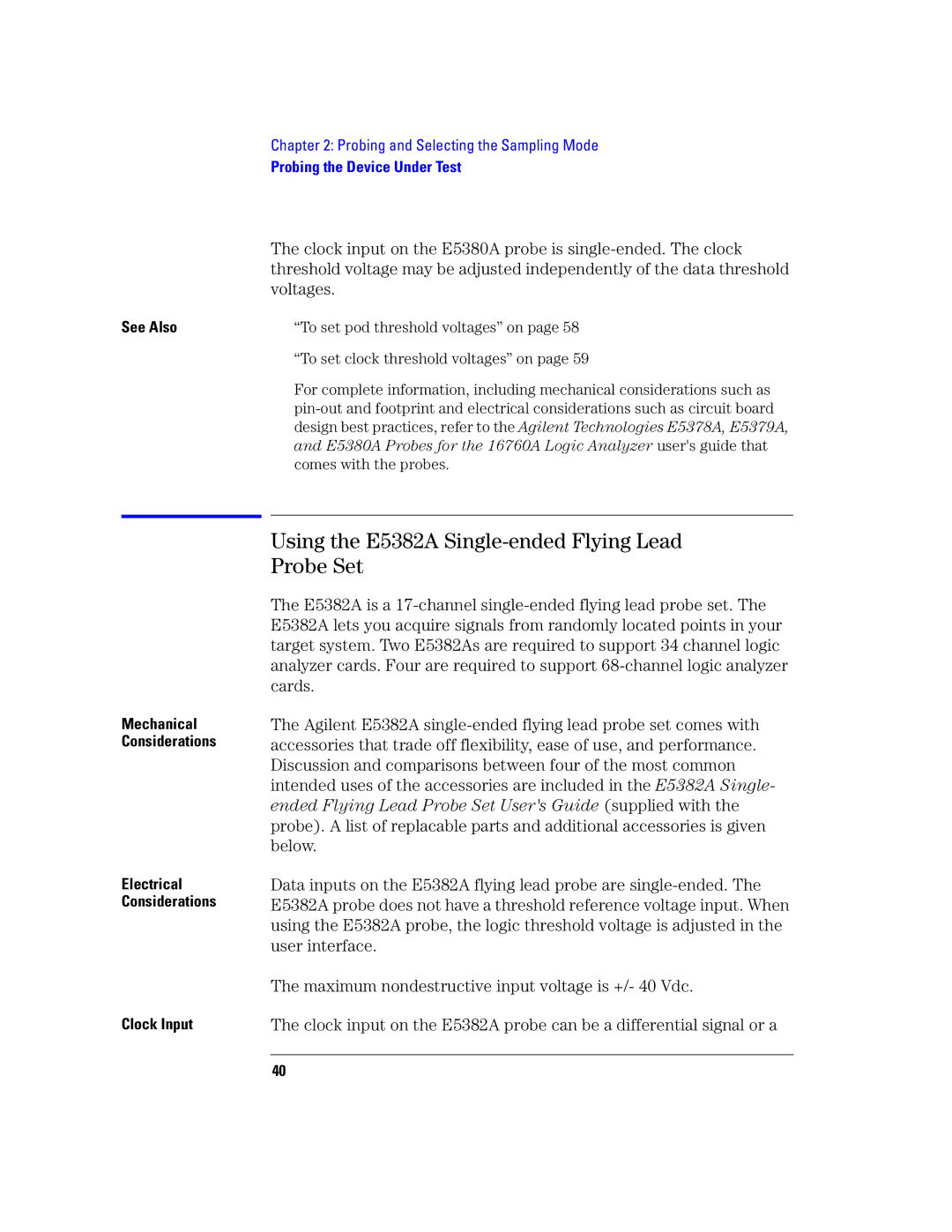 Agilent Technologies 16760A manual Using the E5382A Single-ended Flying Lead Probe Set 