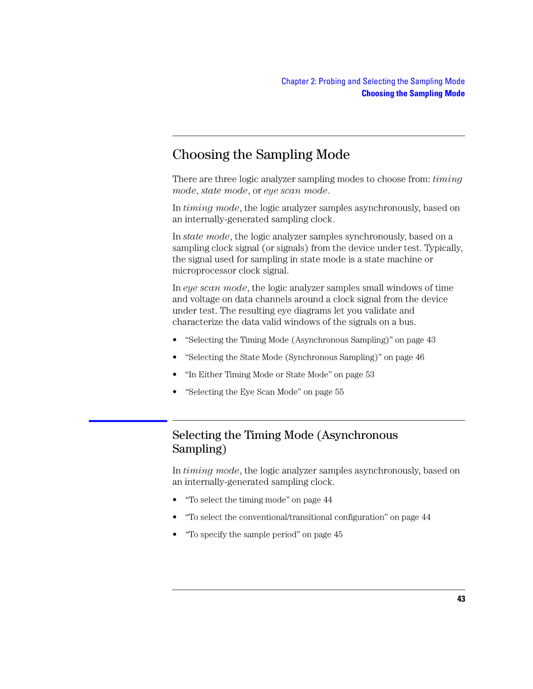 Agilent Technologies 16760A manual Choosing the Sampling Mode, Selecting the Timing Mode Asynchronous Sampling 