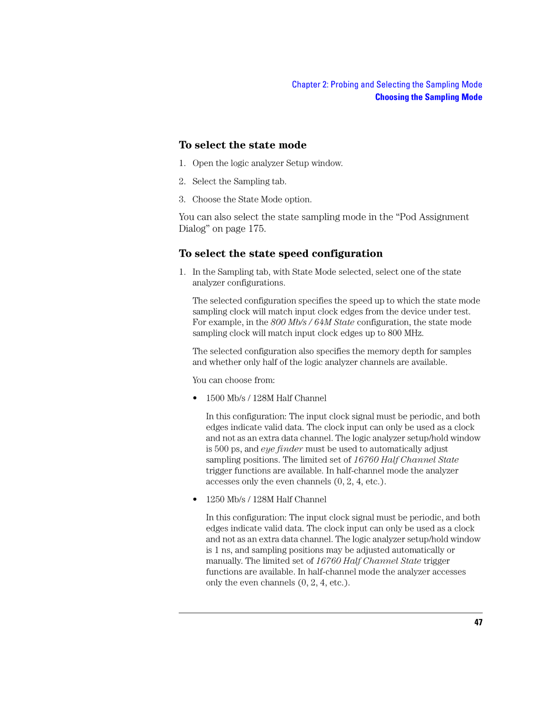 Agilent Technologies 16760A manual To select the state mode, To select the state speed configuration 